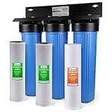 iSpring Whole House Water Filter System, Highly Reduces Sediment, Taste, Odor, and up to 99% Chlorine, 3-Stage w/ 20-Inch Sediment and Carbon Block Filters, Model: WGB32B, 1" Inlet/Outlet
