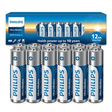 PHILIPS AA Batteries 12 Pack | 1.5v Ultra Alkaline Double A Battery | 132% More Power Then Industry Standard | Long-Lasting | 10-Year Shelf Life | Ideal for Indoor & Outdoor Use | Premium Performance.