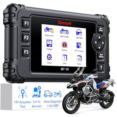 iCarsoft MT V6 Motorcycle Diagnostic Tool for BMW Full System 115 Reset /197 Actuation Test, Motorbike+Car OBD2 Scanner Code Reader with ABS Bleeding, Throttle Valve Reset, Battery Test, AutoVIN