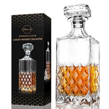 LIGHTEN LIFE Whiskey Decanter 29oz Crystal with Stopper, Non-Lead, 828ml, Clear, Durable, Dishwasher Safe, Classic European Design, Gift Box Included