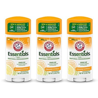 ARM & HAMMER Essentials Deodorant- Orange Citrus- Solid Oval - Made with Natural Deodorizers- Free From Aluminum, Parabens & Phthalates, 2.5 oz (Pack of 3)