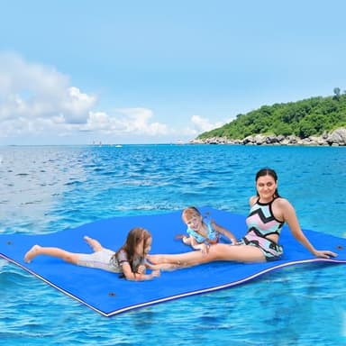 WARMOUNTS Lily Pad Floating Mat for 3 People, 9 x 6 FT Floating Mat Holds 500 Lbs, 3-Layer Tear-Resistant XPE Foam Floating Water Mat for Water Recreation, Lake, Pool, River, Ocean, Boat (Blue)