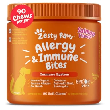 Zesty Paws Dog Allergy Relief Chews, Dog Probiotics for Itchy Skin and Ears, Salmon, 90ct