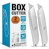 INTERNET'S BEST Premium Utility Knife Set | Retractable Box Cutter with Metal Handle | Heavy-Duty Cutting for Cardboard, Carpet, Plastic | Retractable Blade | Includes 2 Razor Knives & Extra Blades