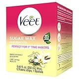 VEET Sugar Wax Hair Remover - Perfect for First Time Waxers - Contains 12 Fabric Strips & 1 Spatula with a Temperature Indicator 8.45 Ounce (Pack of 1)