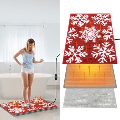Enhon 3 in 1bathroom Heating Pad Set, Adjustable Temperature(32-147℉) and Time(0-24h) Mats, Heated Bath Rug with Memory Function, Waterproof Bathroom Mat, 22''x15.7''(Faux Cashmere Rug,Snowflake)