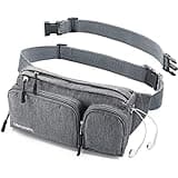 OlimpiaFit Fanny Pack for Women and Men - Waist Bag w/ 6 Anti-Theft Pockets & Plus Size Belt Extension - Water Resistant Travel Accessories - Gray