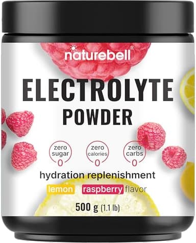 NatureBell Electrolytes Powder - 500 g - Hydration Support with Essential Minerals - Energy & Muscle Health Support* - Sugar-Free & Keto-Friendly - Easily Mixable Powder - Lemon & Raspberry Flavor