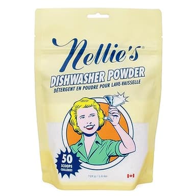 Nellie's Dishwasher Powder - 50 Load - Plant-Based Dishwasher Detergent - Septic Safe, Fragrance-Free - Easily Penetrates Grease & Food Particles - Phosphate-Free - (Made in Canada)