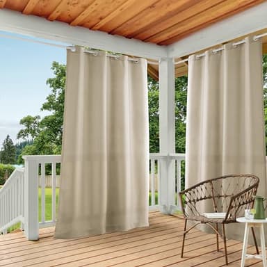 TOWN & COUNTRY BASICS Cabana Solid Heavyweight Indoor Outdoor Curtains, Light Filtering Opacity with Grommet Top, Water Repellent, 2-Pack Set, 54"x120", Taupe