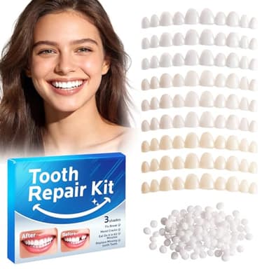 Cutebey Temporary Tooth Repair Kit: Missing Tooth Replacement Kit Replace Missing or Broken Tooth Filling The Gap - Moldable False Teeth Come with 3 Shades 10 Size