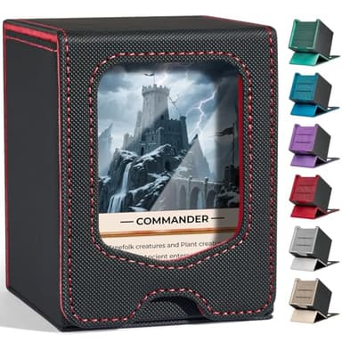 Fabmaker Deck Box Compatible with MTG Commander, (patent Pending) Magnetic Trading Card Storage Box with Commander, Fits 100 Double-Sleeved Cards, Card Box Compatible with Magic the Gathering, Red