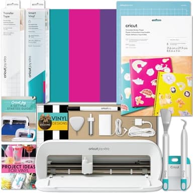 Cricut Joy Xtra Machine with Printable Sticker Paper and Vinyl Sampler Bundle - Beginner Sticker and Decal Making Kit with Cutting Machine and Tools -DIY Decor, Tumbler Stickers and Laptop Decals
