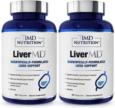 1MD LiverMD - Liver Support Supplement | Siliphos Milk Thistle Extract - Highly Bioavailable, for Liver Support | 60 Capsules (2-Pack)