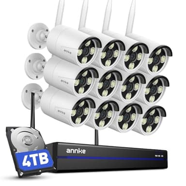 ANNKE Wireless Security Camera System 2TB Hard Drive, 16CH 4K WiFi NVR Kit, 12Pcs 2K Home Surveillance Cams for Indoor/Outdoor, 2-Way Audio, Night Vision, Weatherproof, Motion Detection, Metal Housing