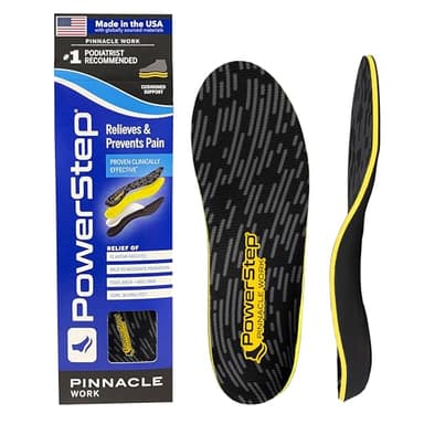 PowerStep Pinnacle Work Insoles, Work Boot Arch Support, Plantar Fasciitis Relief, Pronation, Arch Support Shoe Inserts, Orthotic for Men and Women, Made in the USA (Men's 10-10.5 / Women's 12)