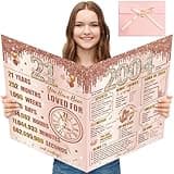 Turypaty Large 21st Birthday Card With Envelope for Girls, Pink Rose Gold Back in 2004 Happy 21st Birthday Giant Guest Signature Book Gift, Extra Big Twenty one Greeting Card Decoration Party Supply