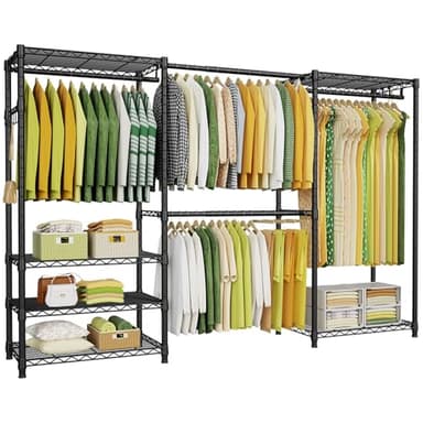 Ulif E1 Heavy Duty Closet Garment Rack, 6 Tiers Adjustable Metal Freestanding Expandable Clothing Storage with 4 Hanger Rods, Easy to Assemble Wardrobe, 71.4" H x (70" - 88.2") L x 14" D, Black