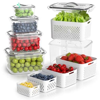 BOICHU Fruit Storage Containers for Fridge - 5 Size Berry Containers for Fridge Keep Fresh with Colanders and Vent Handle Lids, Clear Vegetable Storage Containers for Refrigerator, Lettuce Keeper