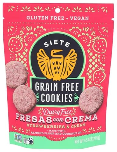 Siete Gluten Free Fresas Con Crema Cookies | Vegan | Grain Free | Non GMO | Dairy Free | Made with Almond Flour & Coconut Oil | 4.5 Oz. Bag (Pack of 1)