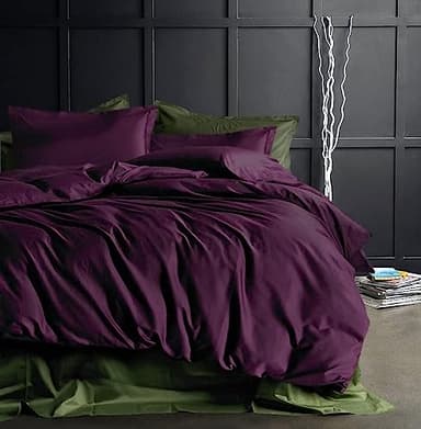 Eikei Solid Color Duvet Cover Luxury Bedding Set 400 Thread Count Egyptian Cotton Long Staple Sateen Weave Breathable Silky Soft Pima Premium Quality Bed Linen (Deep Plum, King)