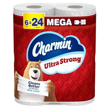 Charmin Ultra Strong Toilet Paper, 6 Mega = 24 Regular Rolls, 2-Ply, White