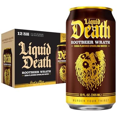 Liquid Death Soda-Flavored Sparkling Water - Rootbeer Wrath, Less Sugar*, Huge Flavor, No Caffeine, No Artificial Sweeteners, 12 Fl Oz (Pack of 12)