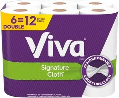 Viva Soft & Strong Kitchen Paper Towels, White, Single Ply, Cloth-Like Texture, Absorbent, 6 Count, 12 Single Rolls