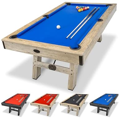 GoSports 7 ft Pool Table with Wood Finish - Modern Billiards Table with 2 Cue Sticks, Balls, Rack, Felt Brush and Chalk - Choose Your Style