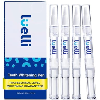 Luelli Teeth Whitening Pen, 50+ Uses - Travel Size Professional Tooth Whitener Gel, Extra Strength Organic Teeth Bleaching Gel for Sensitive Teeth, Instant Stain Removal, Simply White Smile, 4 Count