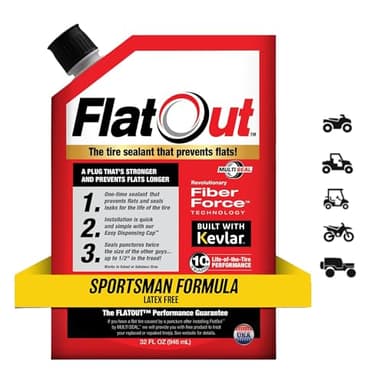 FlatOut Tire Sealant Sportsman Formula - Prevent Flat Tires, Seal Leaks, Contains Kevlar, 32-Ounce Bag, 1-Pack