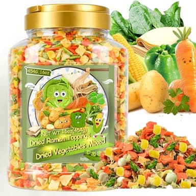 9-Veggie Toppings for Ramen, 16oz All Natural Vegetable Instant Ramen Toppings, Dehydrated Veggies for Noodles, Soups, Camping, and Emergency Food, No Additives, 1 LB Canister