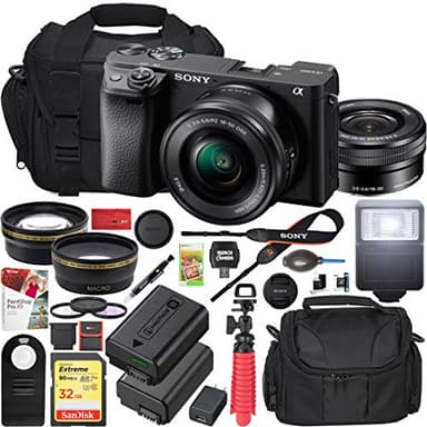 Sony a6400 4K Mirrorless Camera ILCE-6400L/B with 16-50mm F3.5-5.6 Lens Kit (Black) | Official Sony USA Partner Model | Bundle with 0.43x + 2.2X Lenses + Deco Gear Extra Battery, Bag Remote & Flash