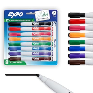 Expo Magnetic Dry Erase Markers with Eraser Fine Tip Assorted 8 Count