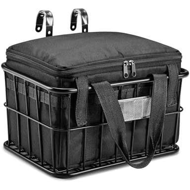 CDYWD Bike Basket Front with Removable Liner Bag, Large Bicycle Front Basket for Men Women, Heavy Duty Metal Bike Cargo Basket for Adult Bikes, Ebike, Electric Bike, Mountain Bike, City Bike, Cruiser