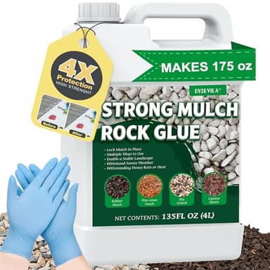 Mulch Rock Glue for Landscaping, Makes 175oz Concentrated Landscape Gravel Binder - Lasts Up to 2 Years, Strong Stone Glue for Outside Rocks, Easily Holds Rubber, Pine Straw, Pebble, Pea Gravel, Bark