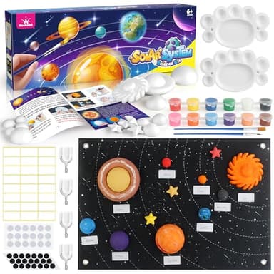 Solar System Project Kit for Kids, Solar System Model Toy Kit for Kids, Learn School Space Planet Science Project of Mix Foam Balls, Planet Felt Board, Brushes, Adhesive Hooks, Instruction