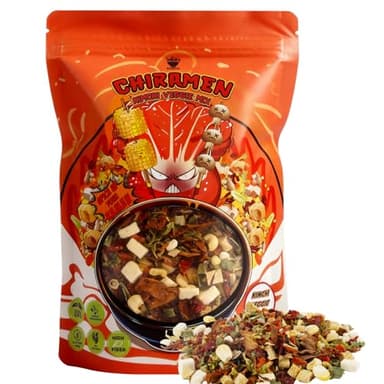 CHIRAMEN Kimchi Veggie Mix Dried Ramen Toppings, Kimchi, Mushrooms, Sweet Pepper, Tofu, Cabbage, Chives, Corn, Perfect for Cup Noodles and Dehydrated Vegetables Soup