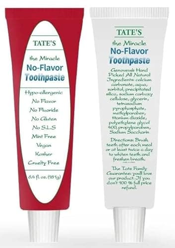 Tate's No Flavor Toothpaste Fluoride-Free, All-Natural Ingredients,Cavity Protection, Whitening & Antiplaque for Sensitive Teeth, Bad Breath,Strengthens Enamel - Ideal for Adults & Kids - 6.4 oz