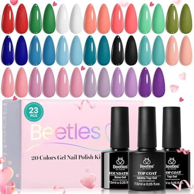 Beetles Spring Gel Polish Set - 20 Colors Red Green White Black Nude Spring Gel Nail Polish with Base Top Coat Trendy Colors Uv LED Lamp Salon DIY at Home Nails Gifts for Women Vibrant Subtle