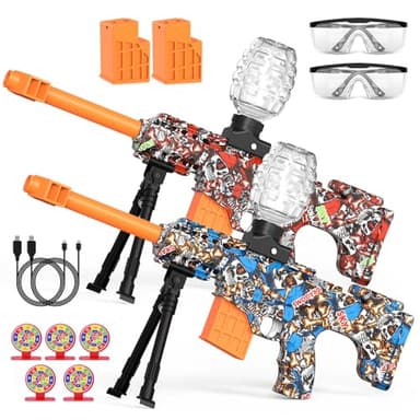 joykey 2 Set Electric Blaster, Auto Splat Blaster, 30000+, 500 Hopper, Goggles, 2 Rechargeable Battery, Outdoor Team Play Game Activities for Age 12+ Year Up