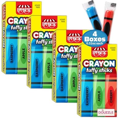 DOUzzle Edible Crayons Taffy Sticks Candy for Marines MRE, Funny Gag Gift & School (4 Count, Sampler) Individually Wrapped, Party Favor - Kosher