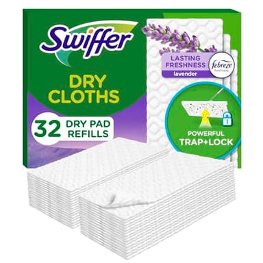 Swiffer Sweeper Dry Sweeping Pad, Multi Surface Refills for Dusters Floor Mop, with Febreze Lavender, 32 count