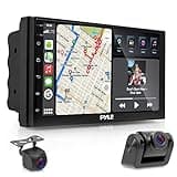 Pyle Double DIN Car Stereo Receiver - 7'' 1080P HD Touch Screen Bluetooth Car Radio Audio Receiver Multimedia Player - WiFi/GPS/AM/FM, Carplay, Android Auto, Front/Rear DVR Camera, Dual USB