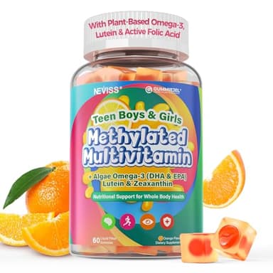 Methylated Multivitamin Gummies for Teens & Kids with Methylfolate, Methyl B12 & Omega3, Teen Vitamins for Boys & Girls 10-19 with Multi-Minerals for Teenager Focus, Energy, Growth, Skin, Eyes, Immune