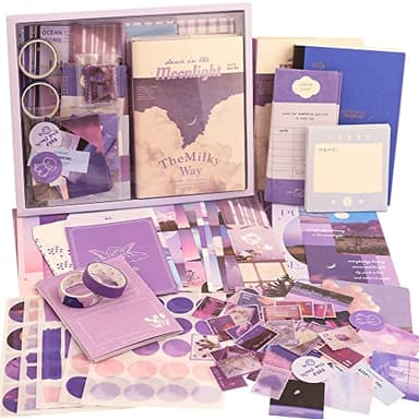emmoolife 348 Pcs Scrapbooking Supplies Kit, Vintage Aesthetic Scrapbook Kit for Bullet Junk Journal, Stationery, A6 Grid Notebook, DIY Journaling Supplies, Birthday Craft Gift for Teen Girl Women