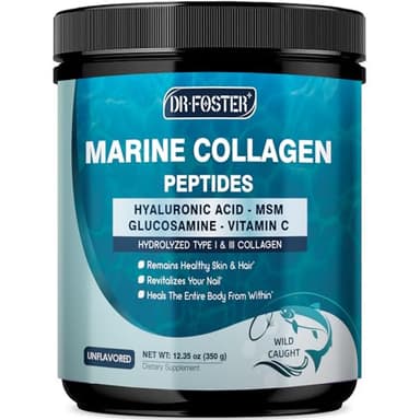 DRFOSTER Marine Collagen Peptides Powder for Joint Support, Hydrolyzed Type I & III Fish Collagen with MSM + GC, Hyaluronic Acid & Vitamin C for Skin, Hair & Nails, Wild-Caught Fish, 35 Servings