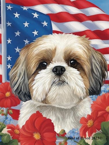 Shih Tzu Gold/White - Best of Breed All-American Patriotic I Garden Flags