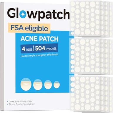 Glowpatch Pimple Patches for Face (504 Count), FSA Eligible Acne Patch Bulk, Zit Stickers 4 Sizes, Hydrocolloid Spot Stickers, Clear Acne Dots for Covering Zits, Blemishes and Breakouts