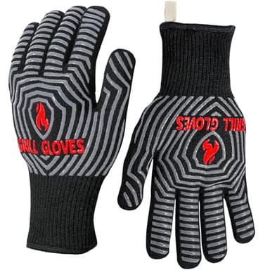 QUWIN BBQ Gloves, Oven Gloves, 1472℉ Extreme Heat Resistant,Grilling Gloves Silicone Non-Slip Oven Mitts, Kitchen Gloves for BBQ, Grilling, Cooking, Baking-1 Pair… (Black, One Size Fits Most)